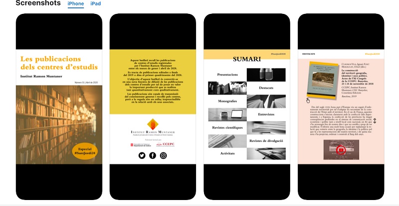 Interfície de l'app 'Les publicacions de l'IRMU'